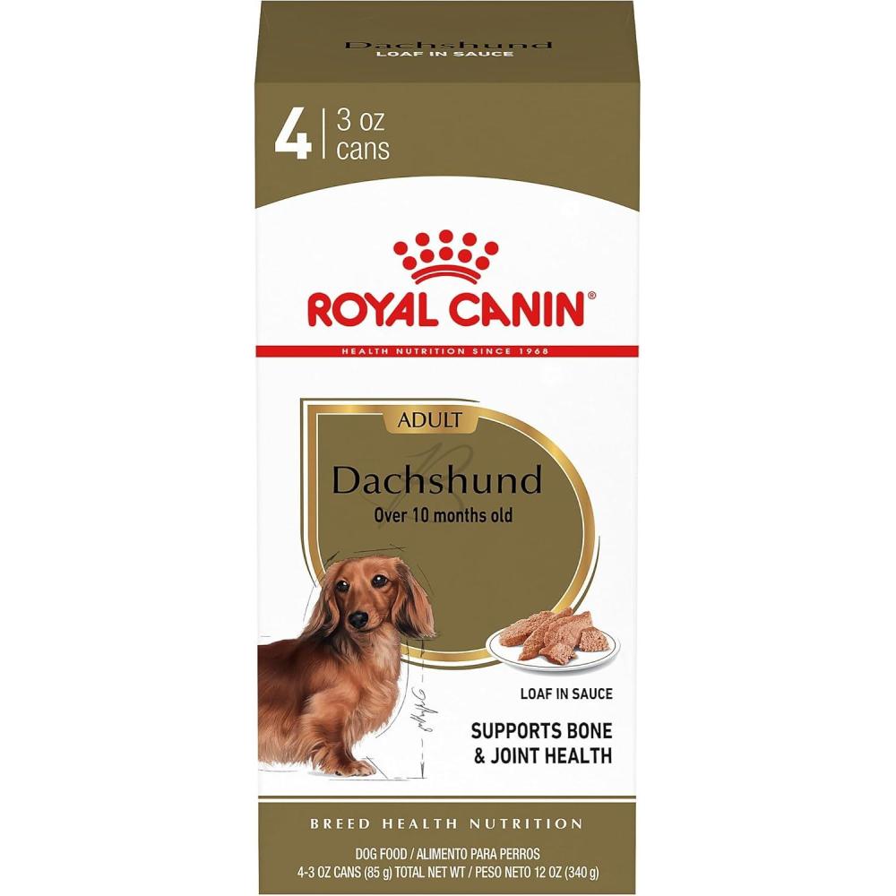 imageRoyal Canin Breed Health Nutrition Dachshund Adult Loaf in Sauce Wet Dog Food 3 oz can 24Count3 Ounce Pack of 4