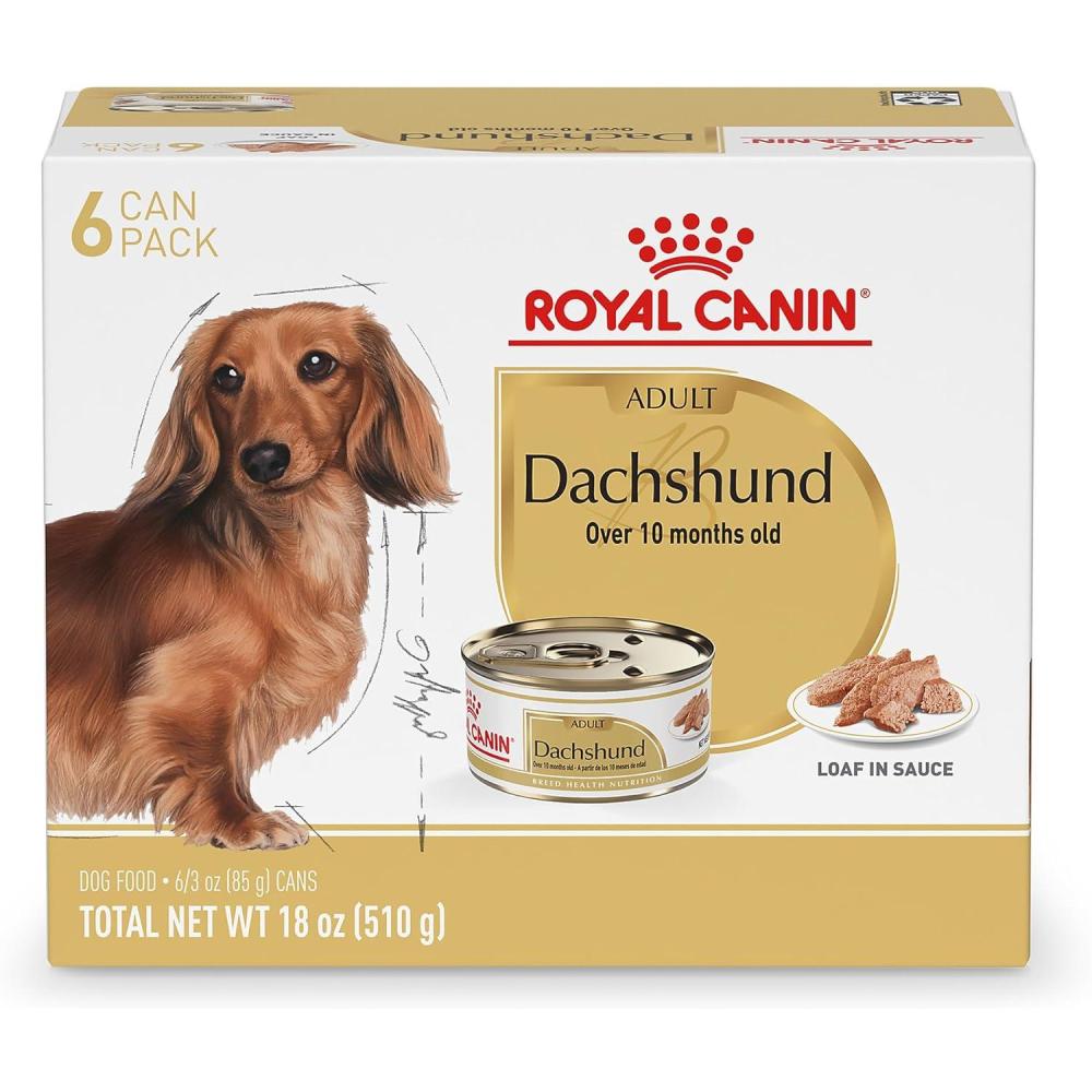 imageRoyal Canin Breed Health Nutrition Dachshund Adult Loaf in Sauce Wet Dog Food 3 oz can 24Count3 Ounce Pack of 6